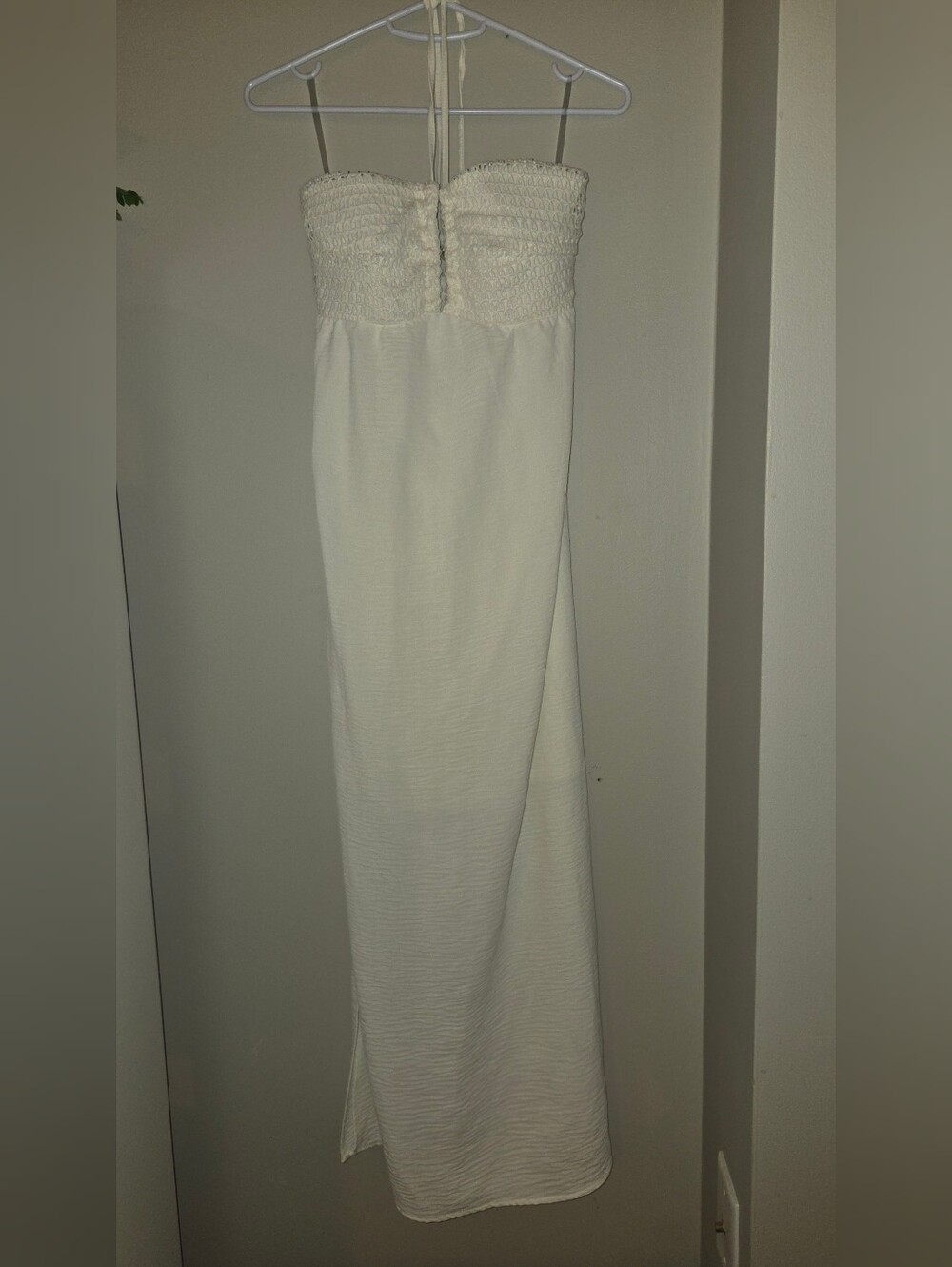 No Boundaries White Strapless Maxi Dress with Smocked Top